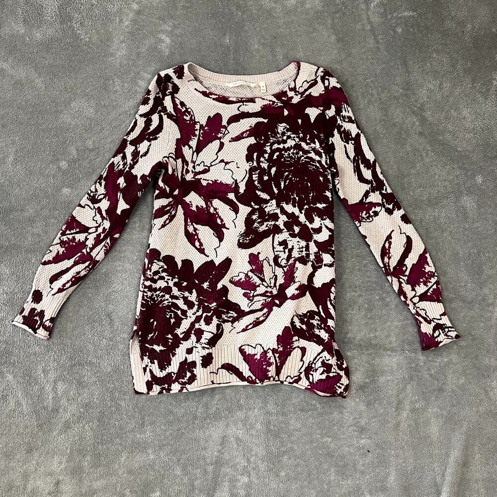 Soft Surroundings Sweater Womens XS Marin Purple Floral Knit Long Sleeves‎